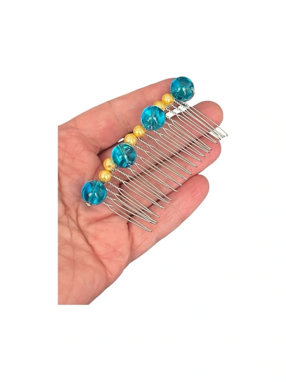 Blue & Gold Beaded Hair Comb 3.0”FINAL PRICE DROP